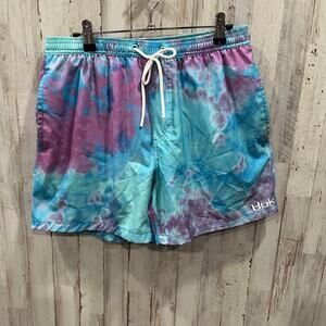 Huk Men's Tie Dye Blue Radiance Volly 5.5" Shorts Net Lining Fishing Small